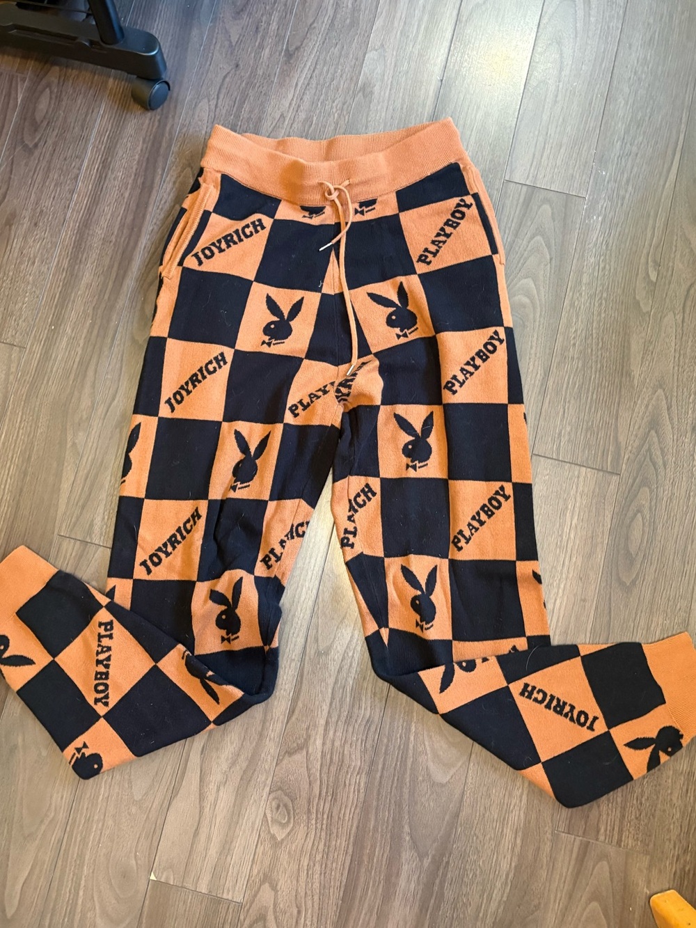 PLAYBOY Orange and Black Checkerboard Joggers